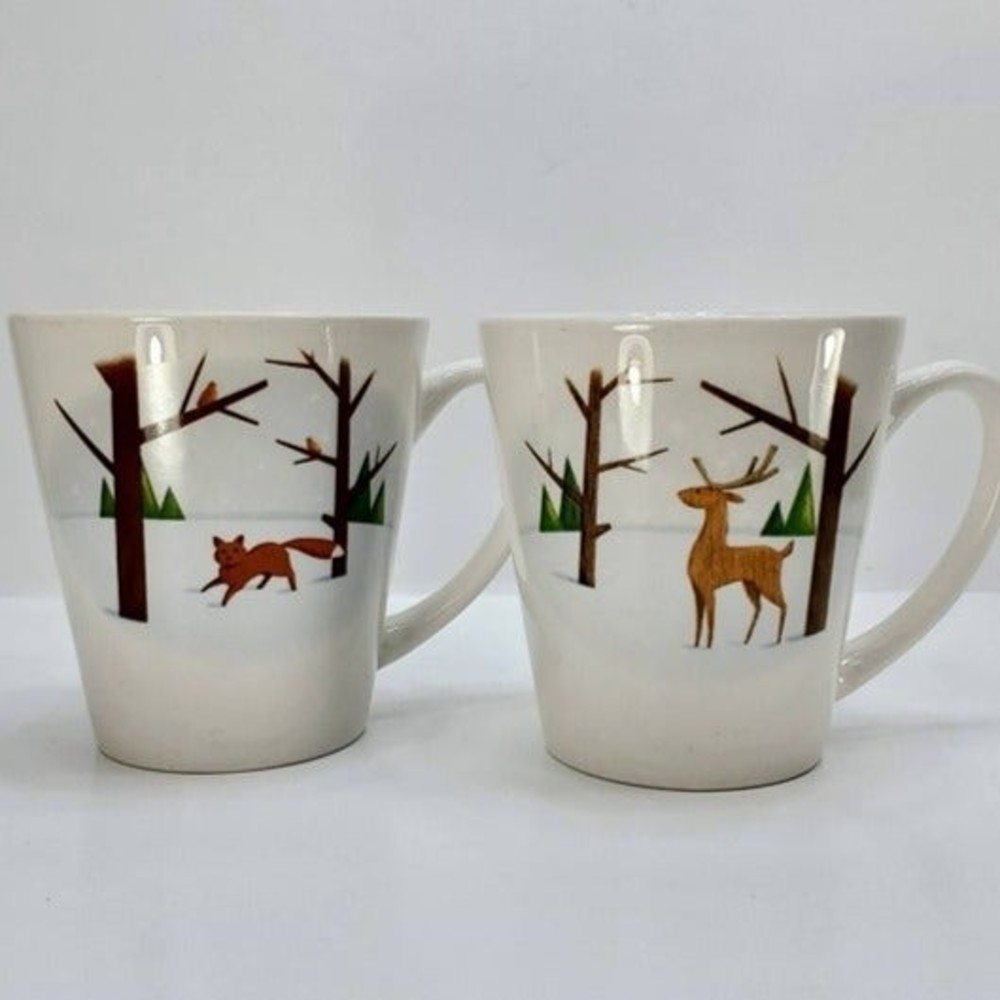 Fox and Deer Designpac Coffee Mugs Set of 2 Winter Animal Scenes